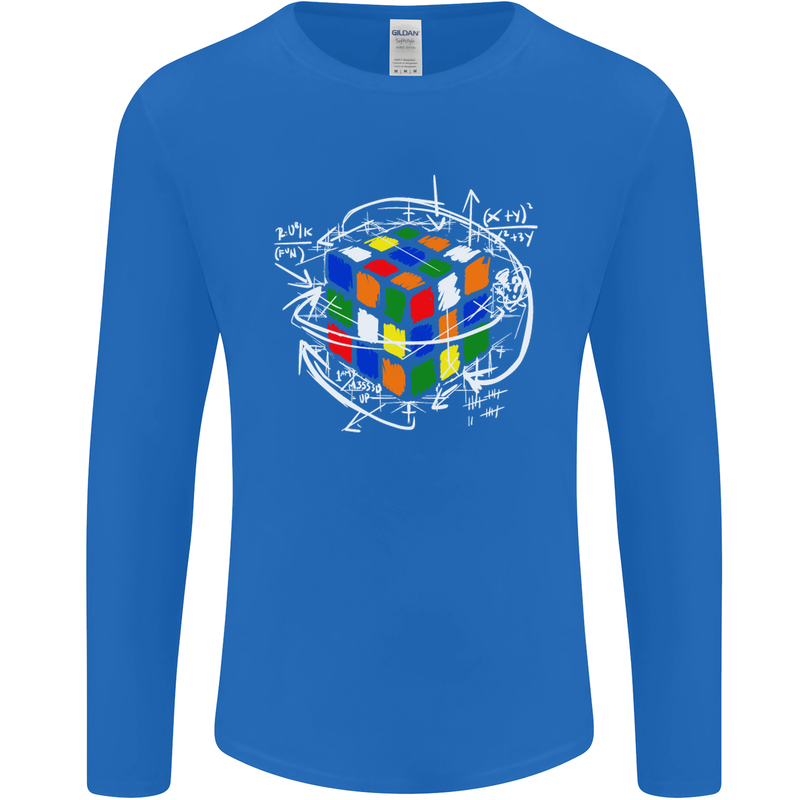 Rubix Cube Equation Funny Puzzle Enigma Mens Long Sleeve T-Shirt Royal Blue