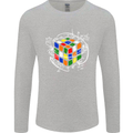Rubix Cube Equation Funny Puzzle Enigma Mens Long Sleeve T-Shirt Sports Grey