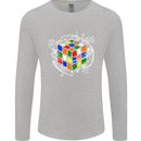 Rubix Cube Equation Funny Puzzle Enigma Mens Long Sleeve T-Shirt Sports Grey