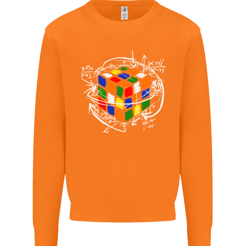 Rubix Cube Equation Funny Puzzle Enigma Mens Sweatshirt Jumper Orange