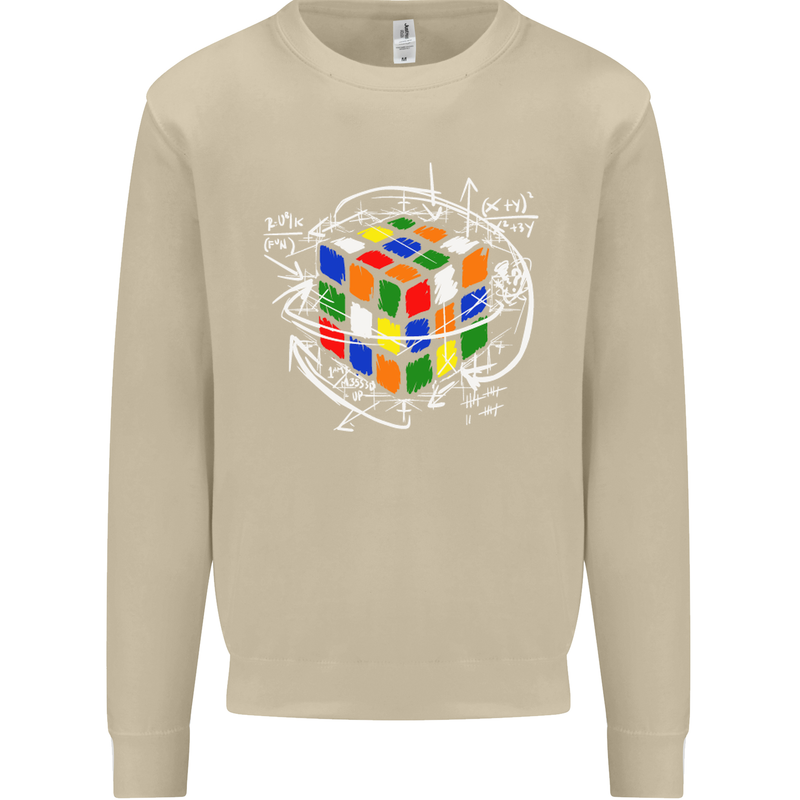 Rubix Cube Equation Funny Puzzle Enigma Mens Sweatshirt Jumper Sand