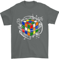 Rubix Cube Equation Funny Puzzle Enigma Mens T-Shirt Cotton Gildan Charcoal