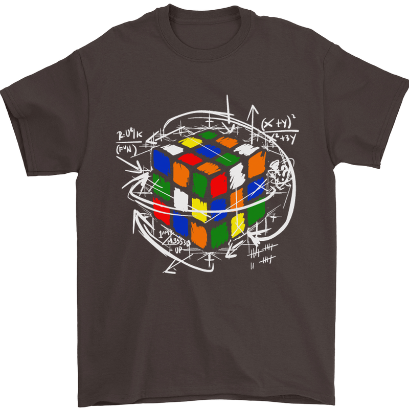 Rubix Cube Equation Funny Puzzle Enigma Mens T-Shirt Cotton Gildan Dark Chocolate