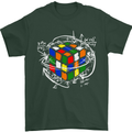 Rubix Cube Equation Funny Puzzle Enigma Mens T-Shirt Cotton Gildan Forest Green
