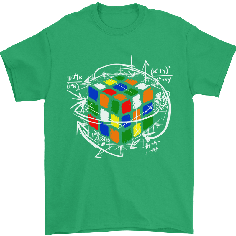 Rubix Cube Equation Funny Puzzle Enigma Mens T-Shirt Cotton Gildan Irish Green