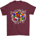 Rubix Cube Equation Funny Puzzle Enigma Mens T-Shirt Cotton Gildan Maroon
