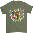 Rubix Cube Equation Funny Puzzle Enigma Mens T-Shirt Cotton Gildan Military Green