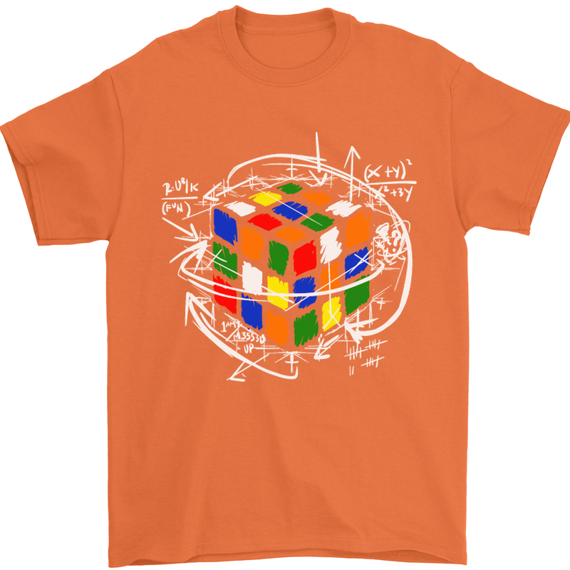 Rubix Cube Equation Funny Puzzle Enigma Mens T-Shirt Cotton Gildan Orange