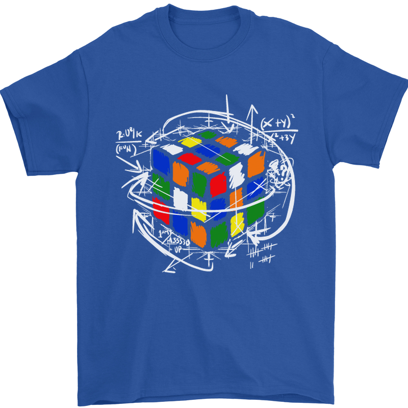 Rubix Cube Equation Funny Puzzle Enigma Mens T-Shirt Cotton Gildan Royal Blue