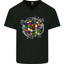 Rubix Cube Equation Funny Puzzle Enigma Mens V-Neck Cotton T-Shirt Black
