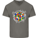 Rubix Cube Equation Funny Puzzle Enigma Mens V-Neck Cotton T-Shirt Charcoal