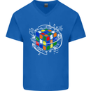 Rubix Cube Equation Funny Puzzle Enigma Mens V-Neck Cotton T-Shirt Royal Blue