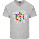 Rubix Cube Equation Funny Puzzle Enigma Mens V-Neck Cotton T-Shirt Sports Grey