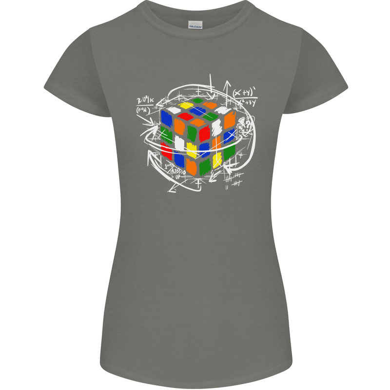 Rubix Cube Equation Funny Puzzle Enigma Womens Petite Cut T-Shirt Charcoal