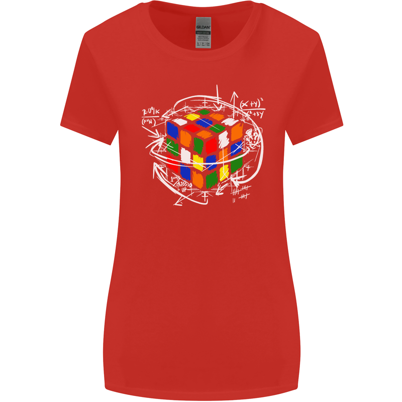 Rubix Cube Equation Funny Puzzle Enigma Womens Wider Cut T-Shirt Red