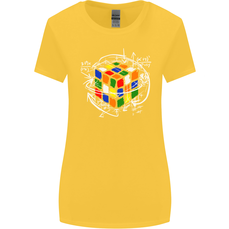 Rubix Cube Equation Funny Puzzle Enigma Womens Wider Cut T-Shirt Yellow