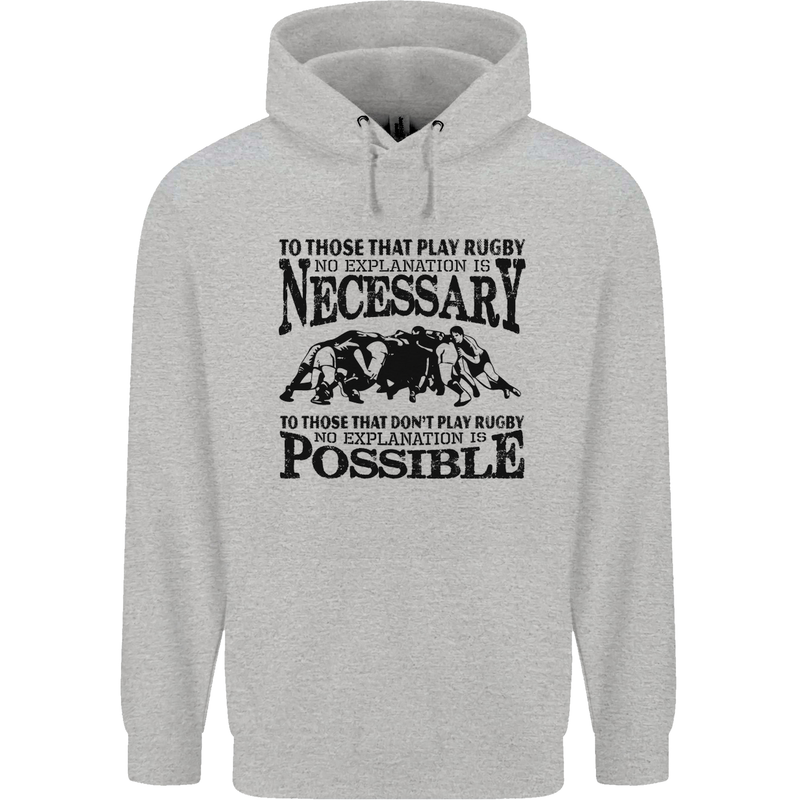 Rugby No Explanation Is Necessary Childrens Kids Hoodie Sports Grey