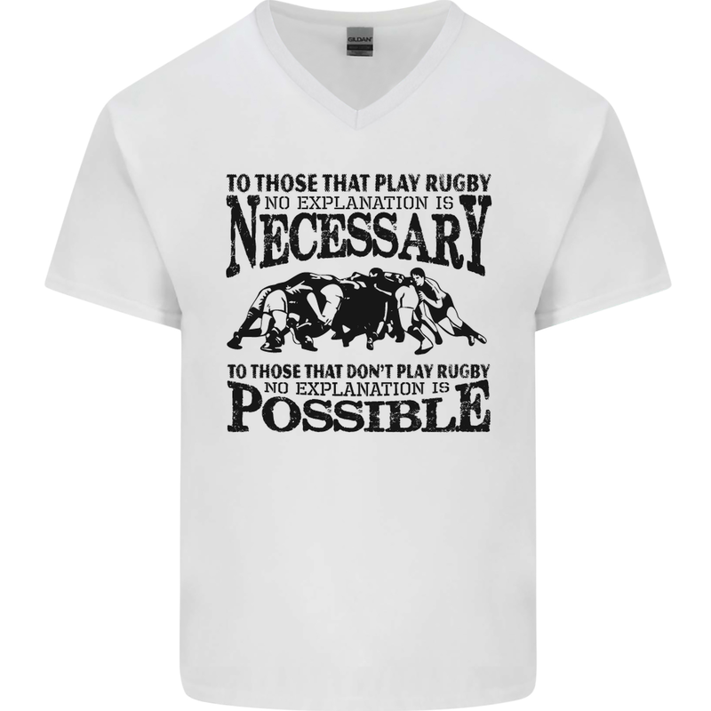 Rugby No Explanation Is Necessary Mens V-Neck Cotton T-Shirt White
