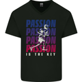 Rugby Passion Is the Key Player Union Mens V-Neck Cotton T-Shirt Black