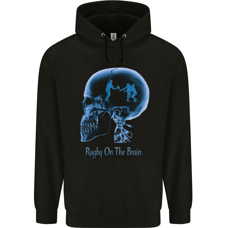 Rugby on the Brain Funny Union Player Childrens Kids Hoodie Black