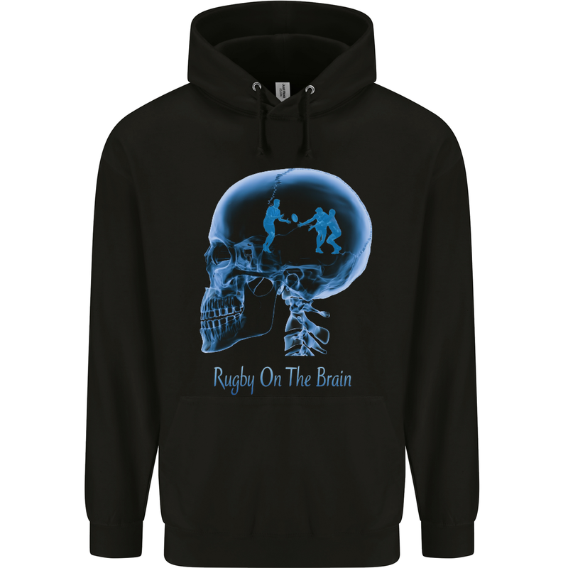 Rugby on the Brain Funny Union Player Mens 80% Cotton Hoodie Black