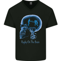 Rugby on the Brain Funny Union Player Mens V-Neck Cotton T-Shirt Black