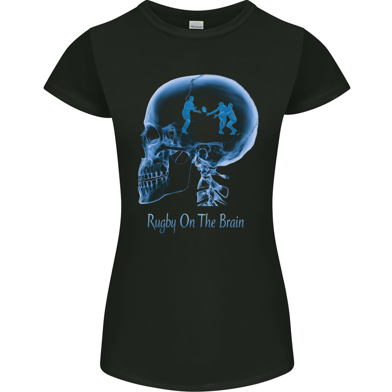 Rugby on the Brain Funny Union Player Womens Petite Cut T-Shirt Black