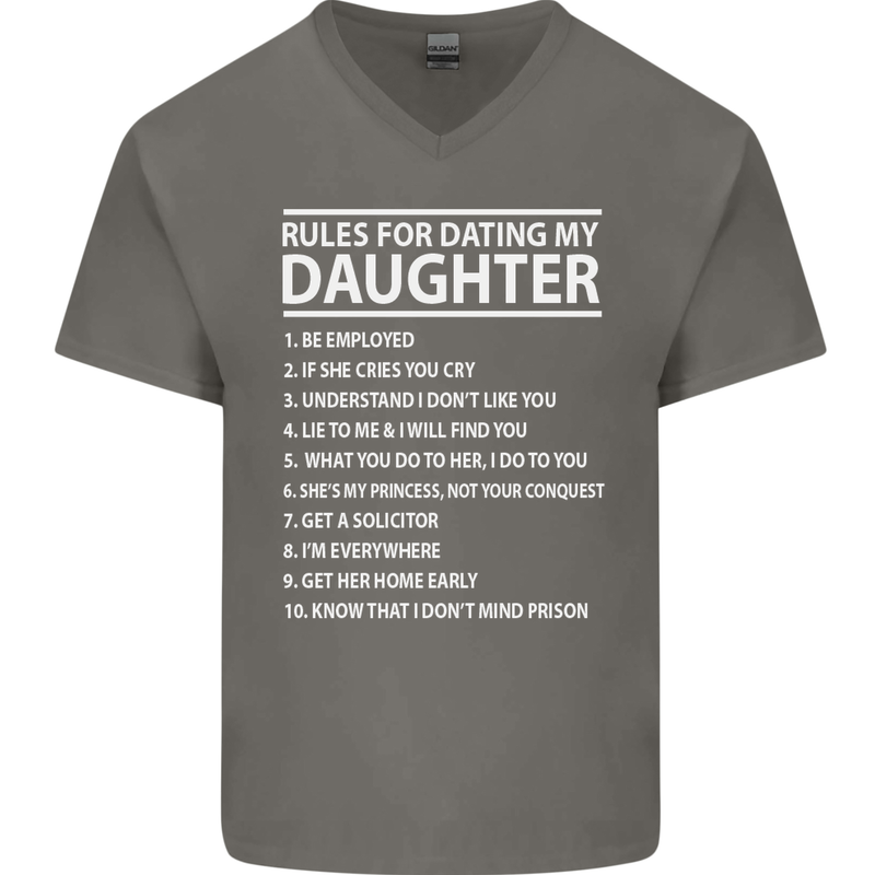 Rules for Dating My Daughter Father's Day Mens V-Neck Cotton T-Shirt Charcoal