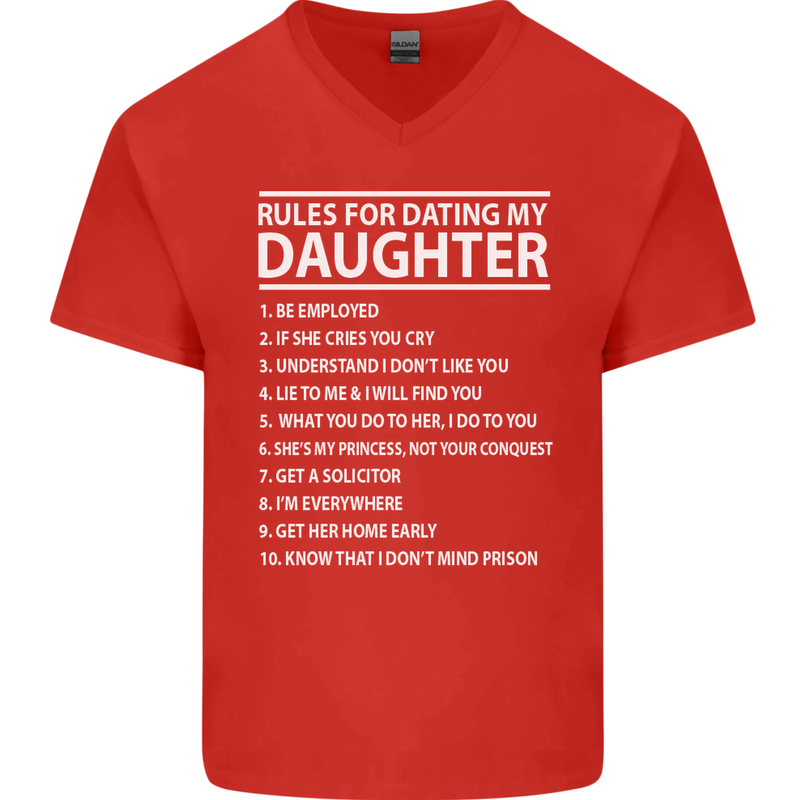 Rules for Dating My Daughter Father's Day Mens V-Neck Cotton T-Shirt Red