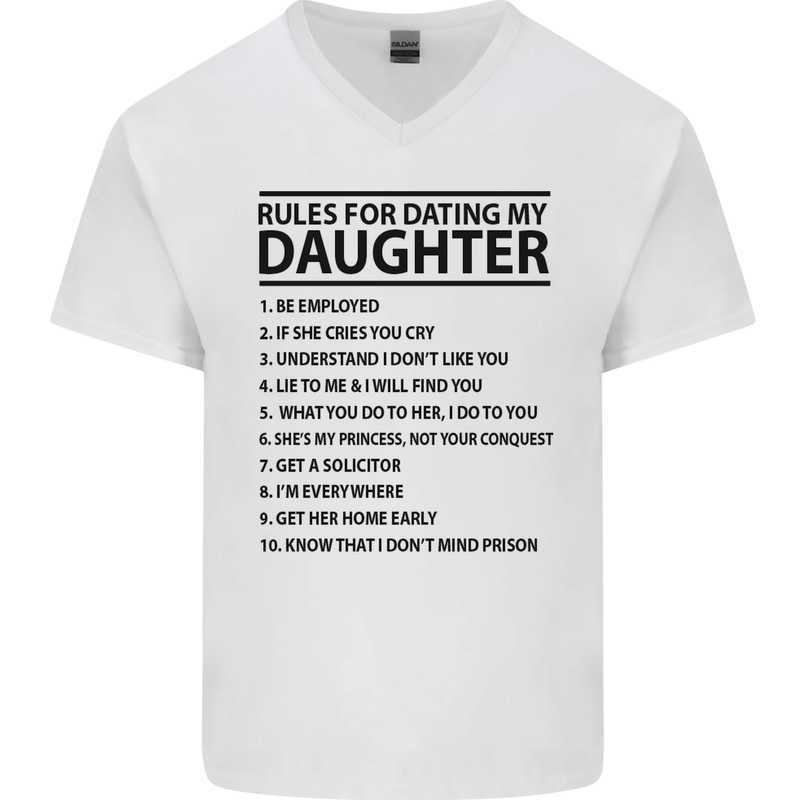 Rules for Dating My Daughter Father's Day Mens V-Neck Cotton T-Shirt White