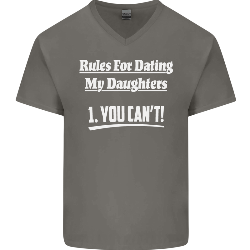 Rules for Dating My Daughters Father's Day Mens V-Neck Cotton T-Shirt Charcoal