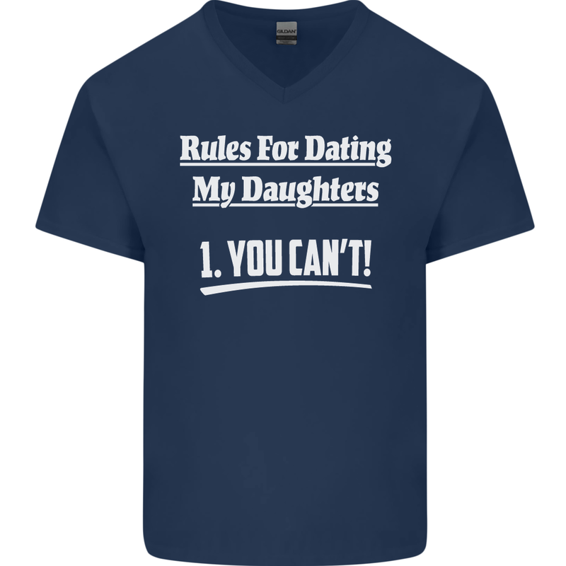 Rules for Dating My Daughters Father's Day Mens V-Neck Cotton T-Shirt Navy Blue