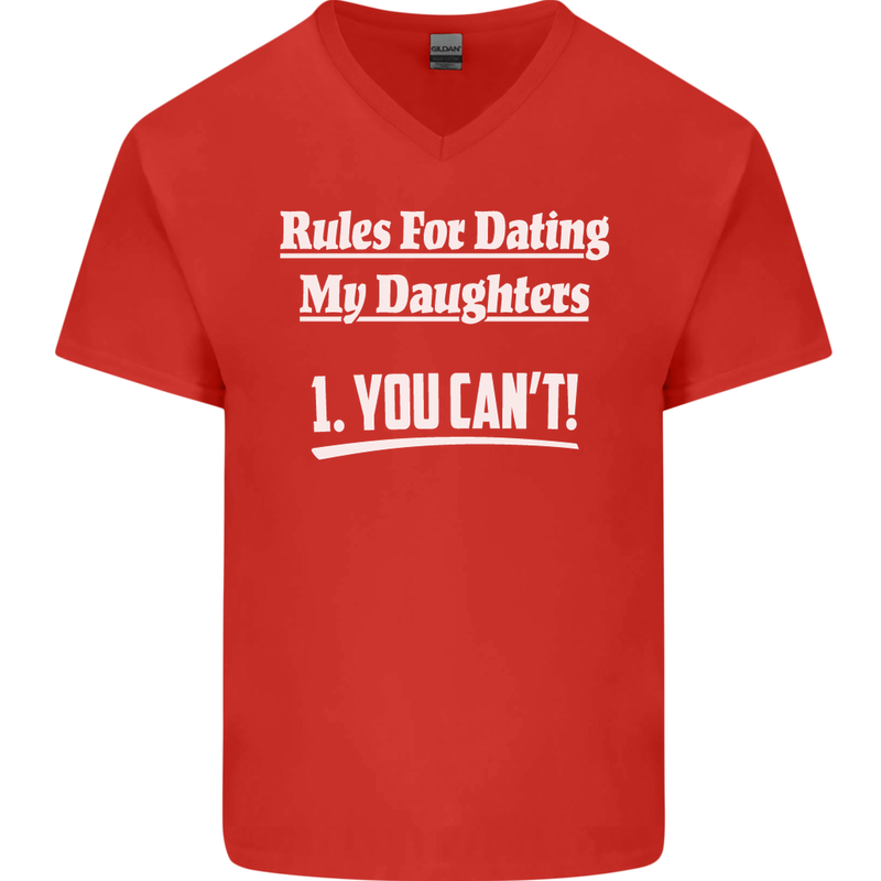 Rules for Dating My Daughters Father's Day Mens V-Neck Cotton T-Shirt Red