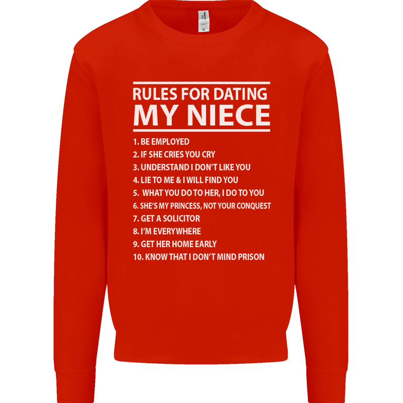 Rules for Dating My Niece Uncle's Day Funny Mens Sweatshirt Jumper Bright Red