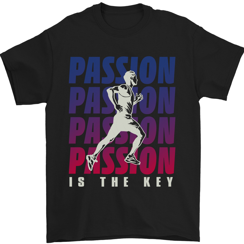 Running Passion Is the Key Runner Marathon Mens T-Shirt Cotton Gildan Black