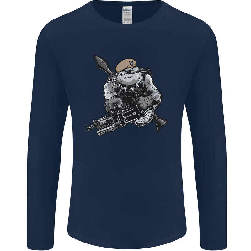 SAS Bulldog British Army Special Forces Mens Long Sleeve T-Shirt Navy Blue