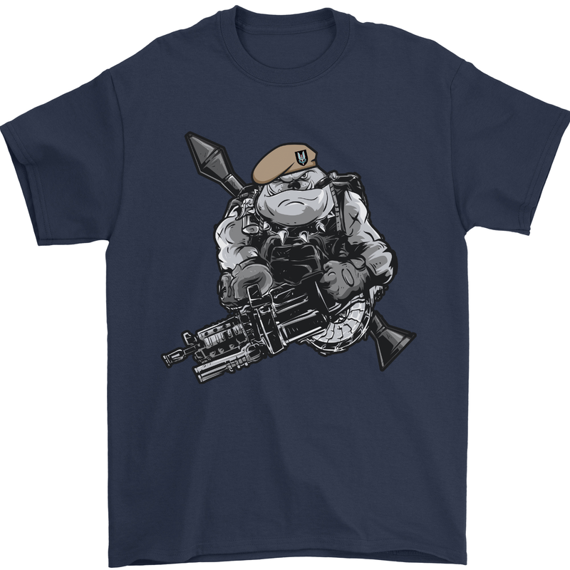 SAS Bulldog British Army Special Forces Mens T-Shirt Cotton Gildan Navy Blue