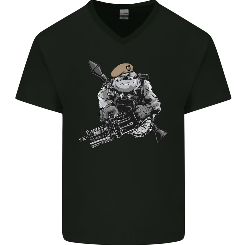 SAS Bulldog British Army Special Forces Mens V-Neck Cotton T-Shirt Black