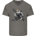 SAS Bulldog British Army Special Forces Mens V-Neck Cotton T-Shirt Charcoal
