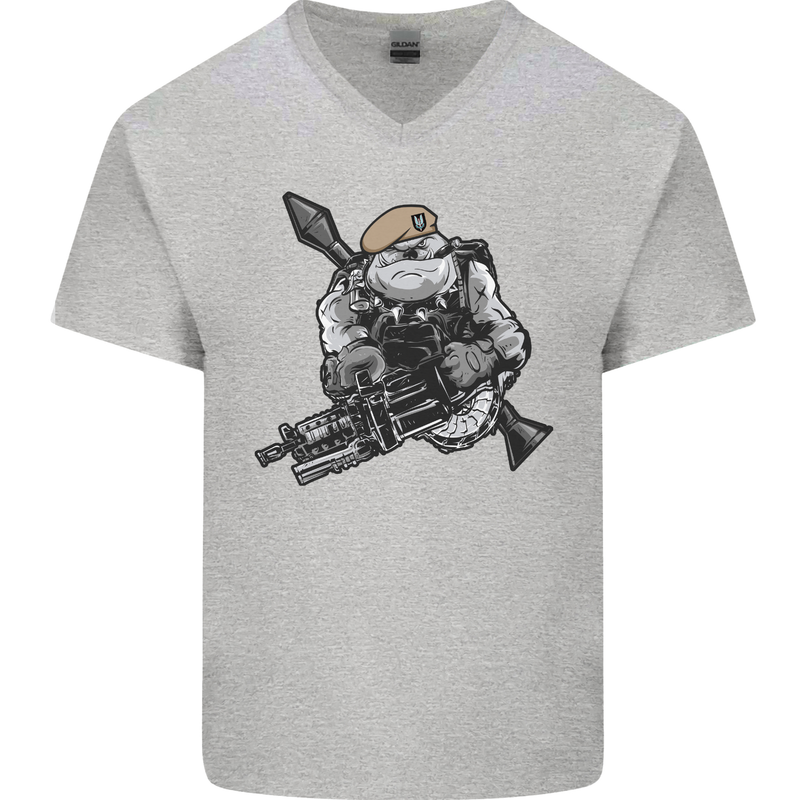SAS Bulldog British Army Special Forces Mens V-Neck Cotton T-Shirt Sports Grey