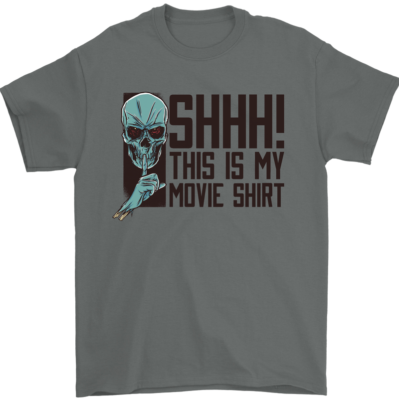 SHHH This Is My Movie T-Shirt Skull Horror Mens T-Shirt Cotton Gildan Charcoal