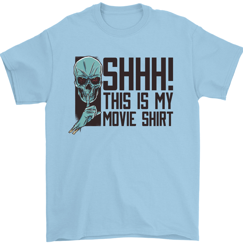 SHHH This Is My Movie T-Shirt Skull Horror Mens T-Shirt Cotton Gildan Light Blue