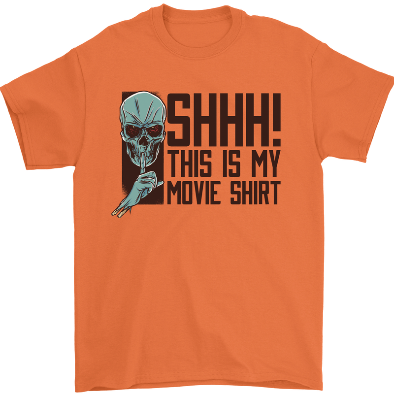 SHHH This Is My Movie T-Shirt Skull Horror Mens T-Shirt Cotton Gildan Orange