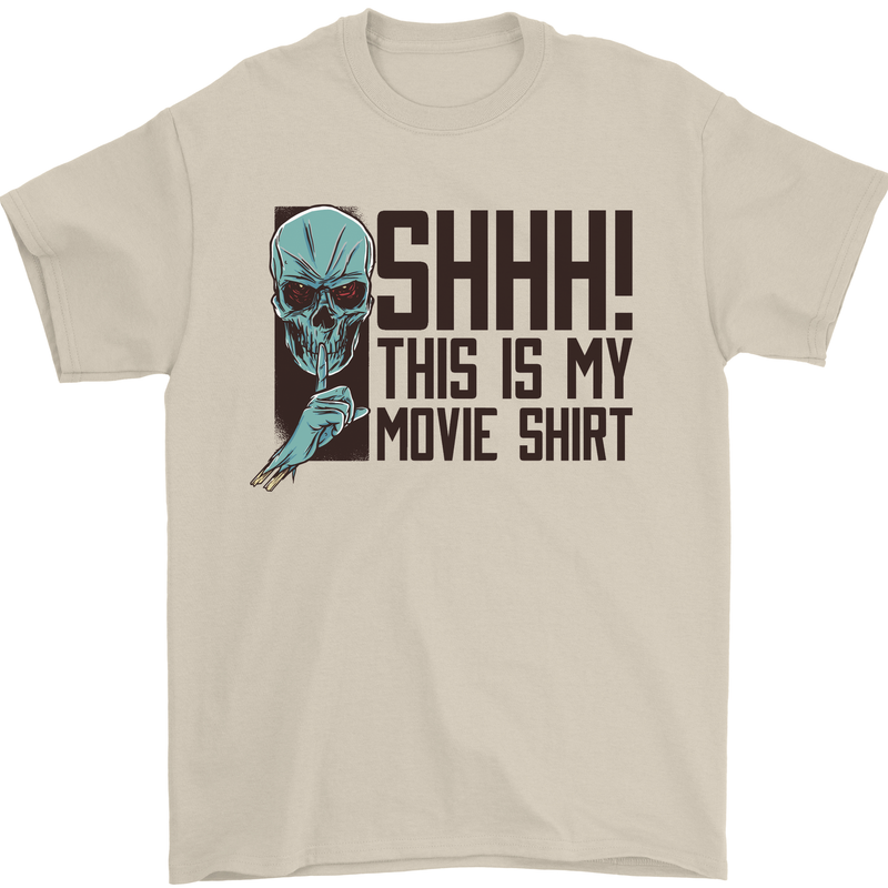 SHHH This Is My Movie T-Shirt Skull Horror Mens T-Shirt Cotton Gildan Sand