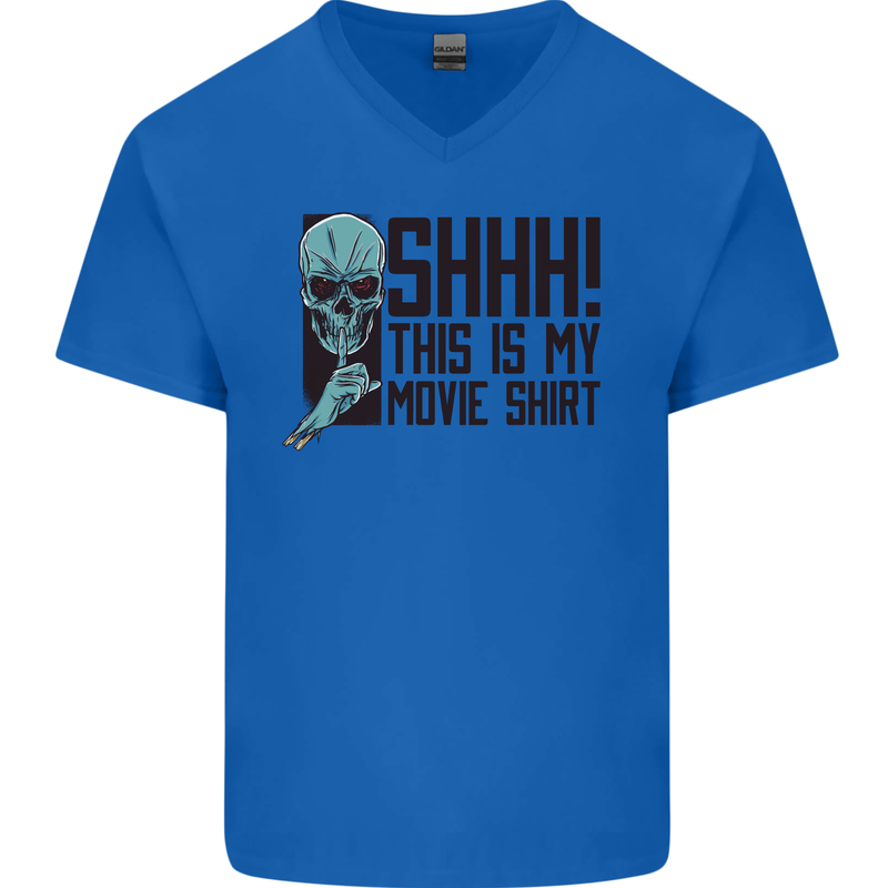 SHHH This Is My Movie T-Shirt Skull Horror Mens V-Neck Cotton T-Shirt Royal Blue