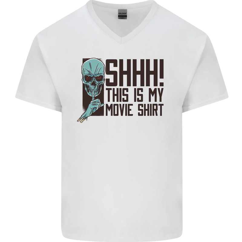SHHH This Is My Movie T-Shirt Skull Horror Mens V-Neck Cotton T-Shirt White