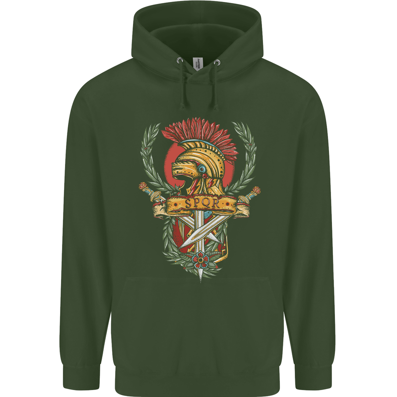 SPQR Helmet Gym Bodybuilding Training Top Childrens Kids Hoodie Forest Green