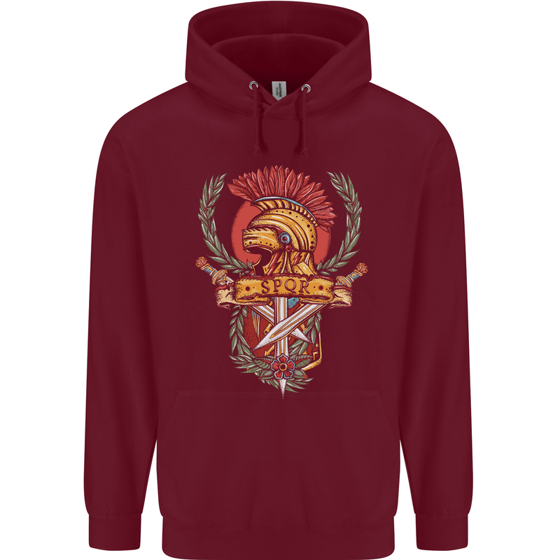 SPQR Helmet Gym Bodybuilding Training Top Childrens Kids Hoodie Maroon