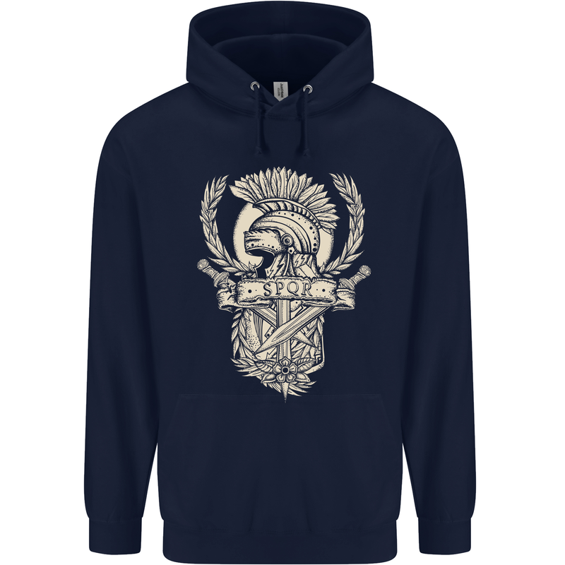 SPQR Helmet Gym Bodybuilding Training Top Childrens Kids Hoodie Navy Blue
