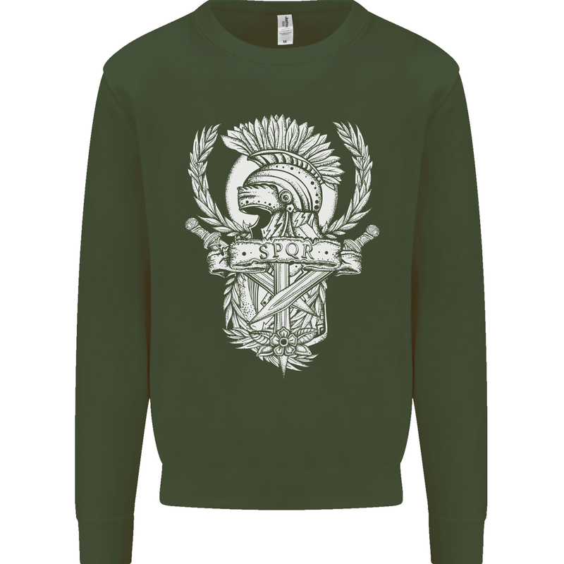 SPQR Helmet Gym Bodybuilding Training Top Kids Sweatshirt Jumper Forest Green